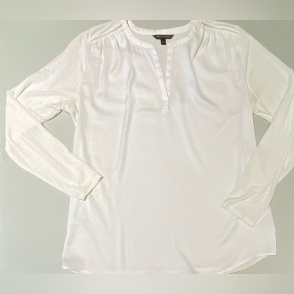 Banana Republic White Long-Sleeve Satin-Front Top, size L - Picture 1 of 8